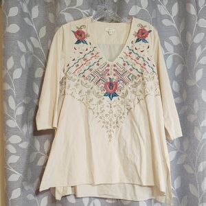 Kyla Seo Embroidered Cream Women's Top size S